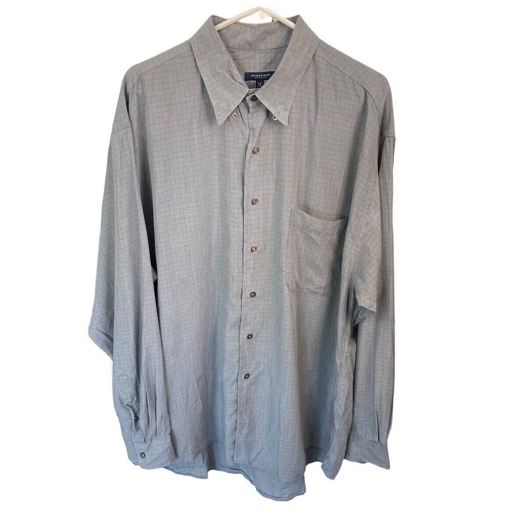 Burberry London Button Down Dress Shirt Size XL Gray Made In Tencel Lyocell